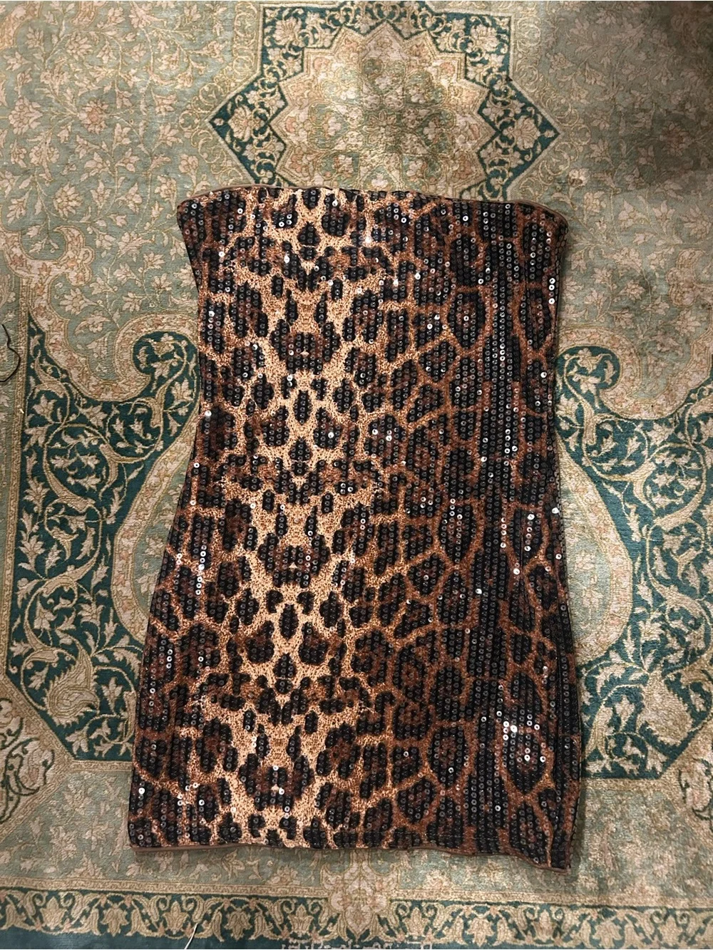 Missguided Strapless Leopard Sequin Mini Dress - Brown & Black